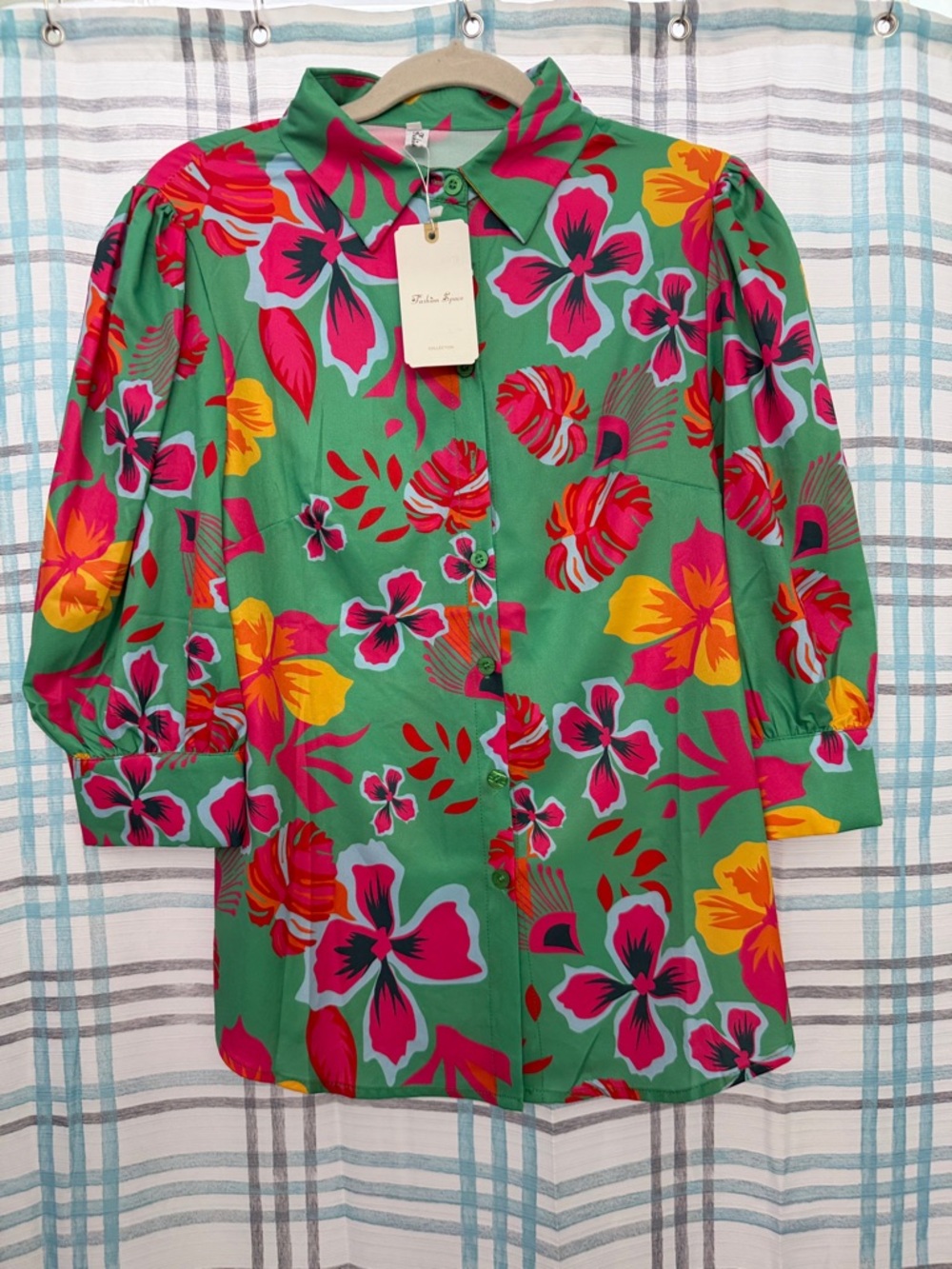 Vibrant Floral Button-Down Shirt - Green / Multi